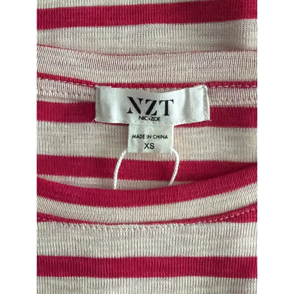 NZT Nic+Zoe Crew Neck T-Shirt Stripe Short Sleeve Red Women's X-Small NEW